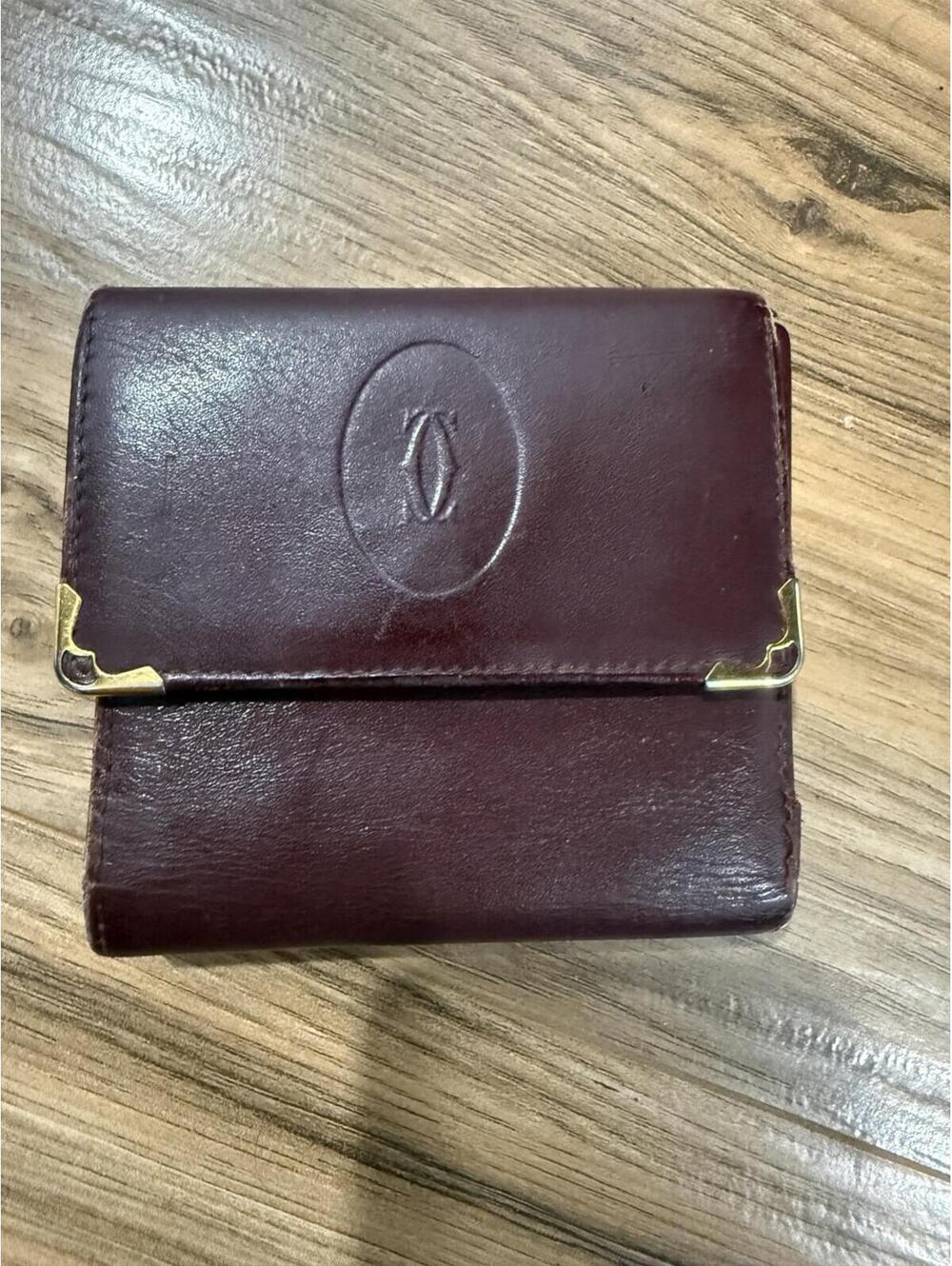 Vintage Must de Cartier Burgundy Leather Kiss Lock Coin Wallet Bifold Spain